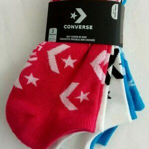 Converse Women's 3 Pair Half Cushion No Show Flat Knit Blue White Pink Size 4-10